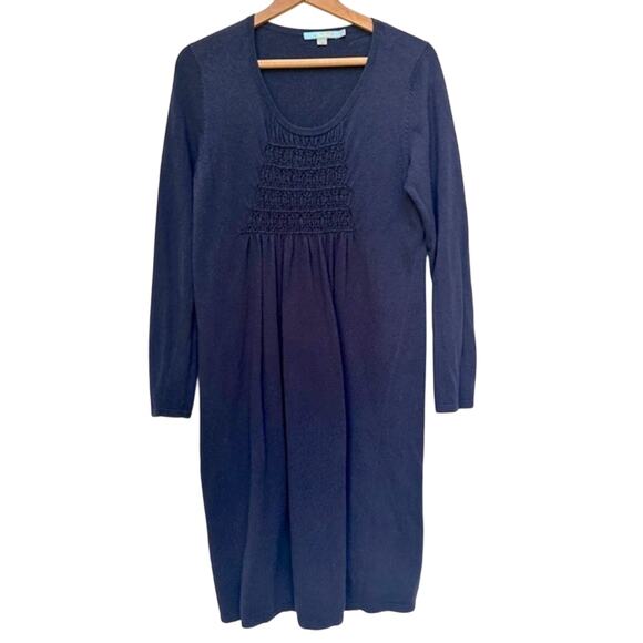 Boden Cotton/Cashmere Smocked Sweater Shift Dress Navy 10 L Large - Picture 1 of 6